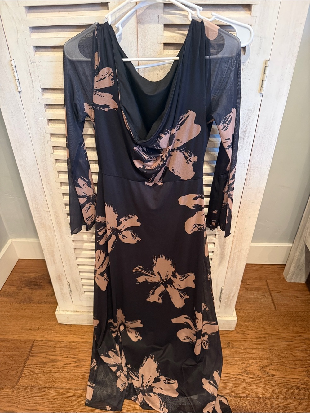 Black & Taupe Floral Cowl-Back Maxi Dress